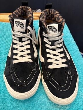 Vans Black & White Sk8-Hi with Leopard Lining